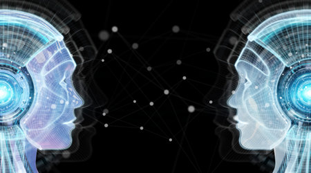 Digital artificial intelligence cyborg interface isolated on black background 3D rendering