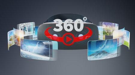 Virtual reality glasses technology illustration on grey background 3D rendering