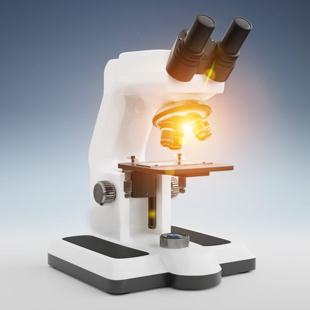 Modern digital microscope isolated on white grey background 3D rendering