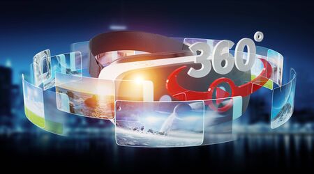 Virtual reality glasses technology illustration on blue background 3D renderingの写真素材