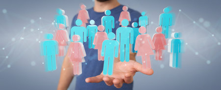 Businessman on blurred background using 3D rendering group of people