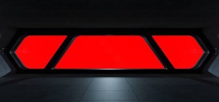 Spaceship futuristic interior with isolated red window viewの写真素材