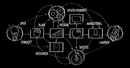 Hand drawn  project presentation on black backgroundの写真素材