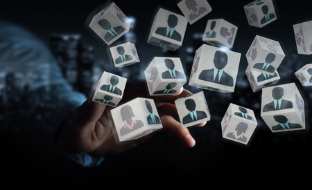 Businessman on blurred background choosing candidate for a job 3D renderingの写真素材