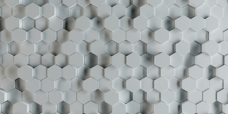 White abstract hexagons background pattern 3D rendering