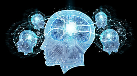 Artificial intelligence digital brain on black background 3D rendering