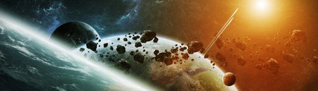 Panoramic view of planets in distant solar system in space 3D rendering elements of this image...