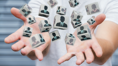 Businessman on blurred background choosing candidate for a job 3D renderingの写真素材