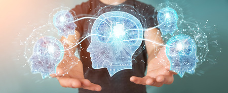 Businessman on blurred background creating artificial intelligence 3D renderingの写真素材