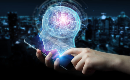 Businessman creating artificial intelligence with mobile phone 3D renderingの写真素材