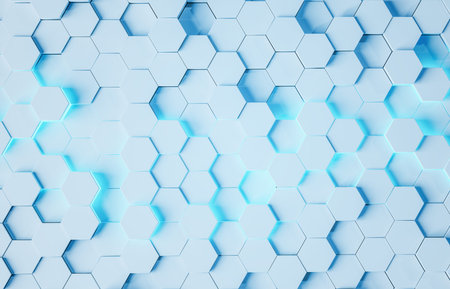 Blue abstract hexagons background pattern 3D rendering