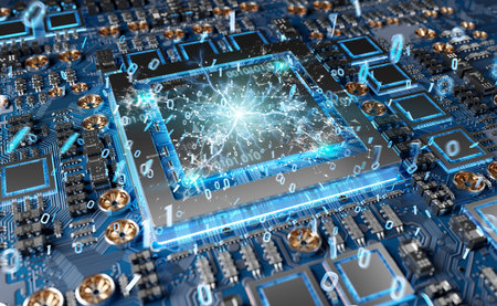 Close-up view of a modern GPU card with circuit and connections
