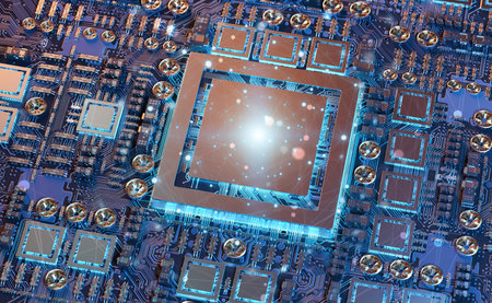 Close-up view of a modern GPU card with circuit and connections