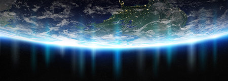 View of blue planet Earth in space with her atmosphere America continent 3D rendering elements