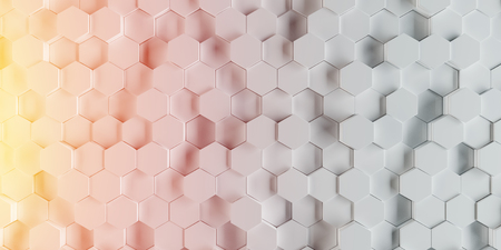 White and orange abstract hexagons background pattern 3D renderingの写真素材