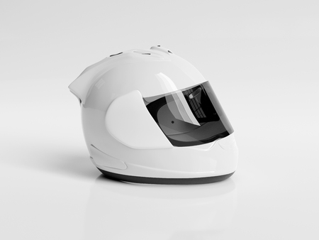 White motorcycle helmet isolated on white background Mockup 3D renderingの写真素材