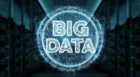 Big Data digital hologram on blue server background 3D renderingの写真素材