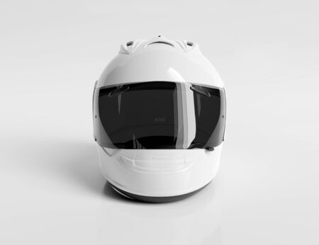 White motorcycle helmet isolated on white background Mockup 3D renderingの写真素材
