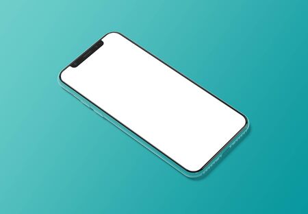 Modern smartphone mockup isolated on green gradient background 3D renderingの写真素材