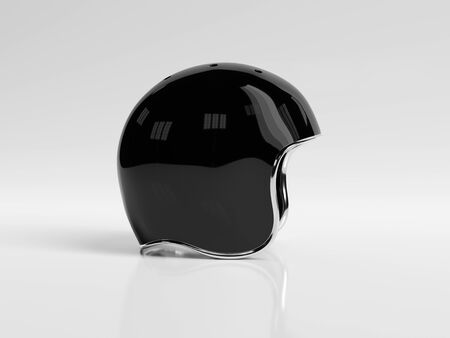 Black retro vintage motorbike helmet isolated on white background Mockup 3D renderingの写真素材