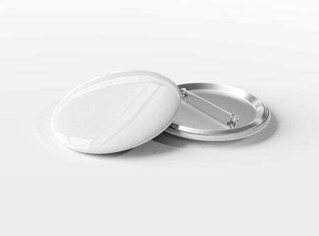 A mockup of two white badges on white background 3D renderingの写真素材