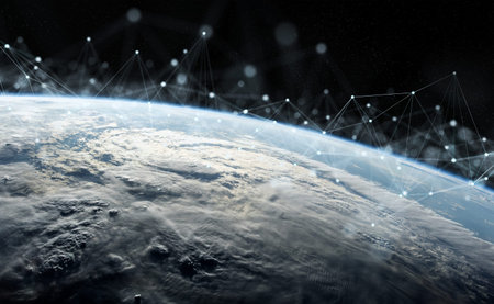 Global datas exchanges and futuristic connections system over the globe 3D rendering