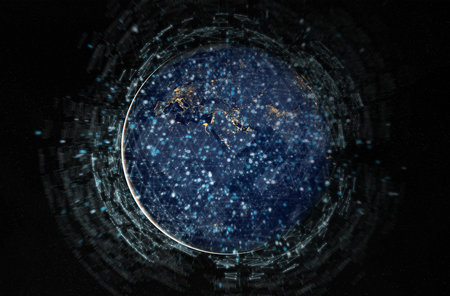 Global datas exchanges and futuristic connections system over the globe 3D rendering