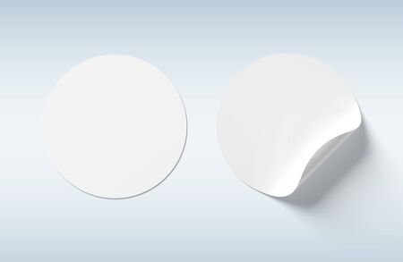 Blank curled sticker mockup isolated on grey background 3D renderingの写真素材
