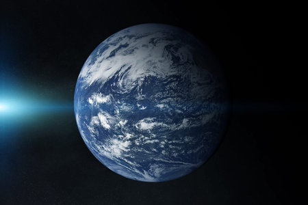 View of planet Earth Atlantic Ocean in space with her atmosphere 3D rendering