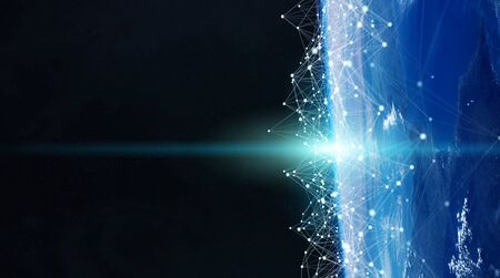 Global datas exchanges and futuristic connections system over the globe 3D renderingの写真素材