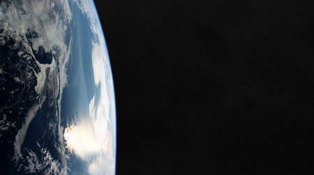 View of blue planet Earth close up with atmosphere during a sunrise 3D rendering