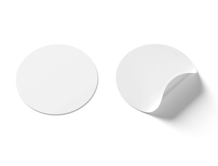 Circular shaped sticker mockup isolated on white background 3D renderingの写真素材