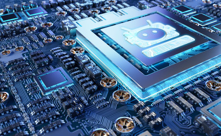 Chatbot in a complex and modern GPU card 3D rendering