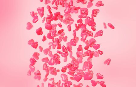 Red and pink falling hearts Valentine day backgroundの写真素材