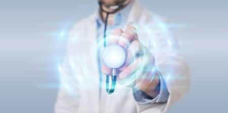 Scientist on blurred background creating renewable and sustainable eco energy 3D renderingの写真素材