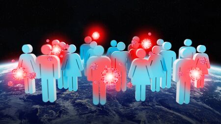 Coronavirus Covid-19 pandemic spreading in the world and infecting people 3D renderingの写真素材
