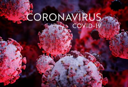 Microscope close-up of the coronavirus covid-19 disease. 2019-nCoV spreading in body cell. 3D rendering of the bacteria on a microscopic level.の写真素材
