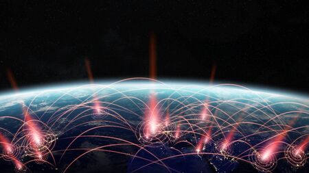 Coronavirus Covid-19 pandemic spreading in the world between countries and infecting population 3D renderingの写真素材