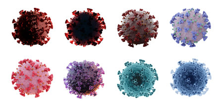 3D rendering of the coronavirus on a microscopic level isolated on white background collection....