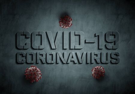 Coronavirus Covid-19 text on concrete background. 2019-nCoV official name introduced by World Health Organization. New disease discovered in 2019 spreading now globallyの写真素材