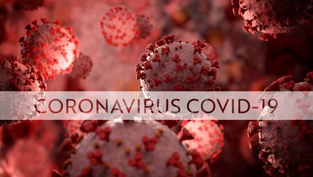 Microscope close-up of the coronavirus covid-19 disease. 2019-nCoV spreading in body cell. 3D rendering of the bacteria on a microscopic level.の写真素材
