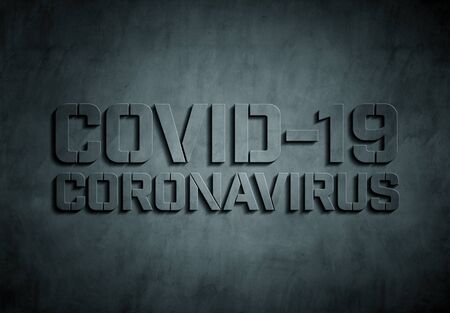 Coronavirus Covid-19 text on concrete background. 2019-nCoV official name introduced by World Health Organization. New disease discovered in 2019 spreading now globallyの写真素材