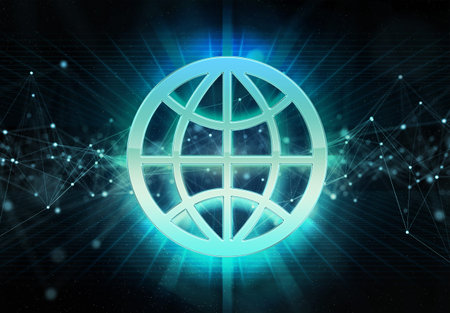 Digital web security holographic icon bursting into blue and green neon light and digital connection...