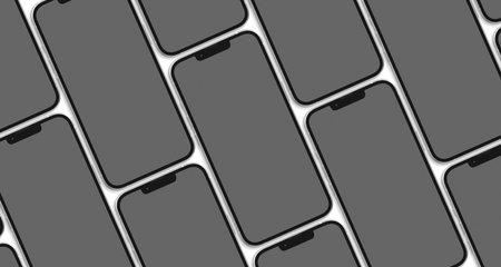 PARIS - France - April 28, 2022: Newly released Apple smartphone, Iphone 13 pro max Silver color realistic 3d rendering, front screen mobile phones mockup aligned on white backgroundのeditorial素材