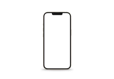 PARIS - France - April 28, 2022: Newly released Apple smartphone, Iphone 13 pro max Gold color realistic 3d rendering, front screen mobile mockup with shadow and reflection on white backgroundのeditorial素材