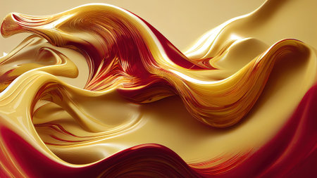 Christmas wallpaper with glossy creamy red gold texture. Xmas background with abstract moving liquid...