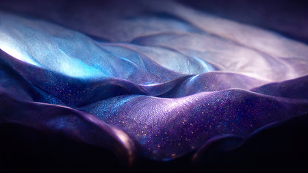Abstract flowing purple and blue liquid wallpaper. Texture imitating running paint with shiny details. 3D rendering background for graphic design, banner, illustration and posterの写真素材