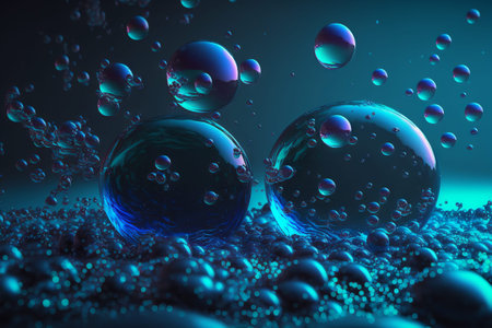 Bubbles blue background. Surreal wallpaper with curvy organics circle shapes