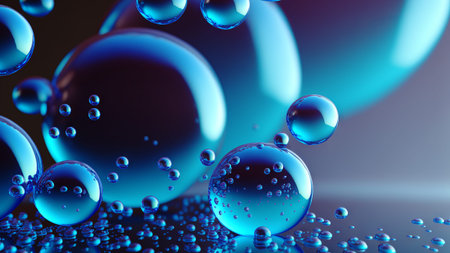 Bubbles blue background. Surreal wallpaper with curvy organics circle shapes