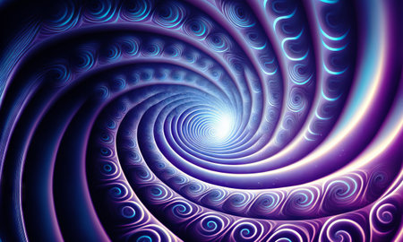 Surreal colorful spinning dark background. Wallpaper with abstract wavy shapes. Texture with curvy organics psychedelic shapes. Generative aiの素材